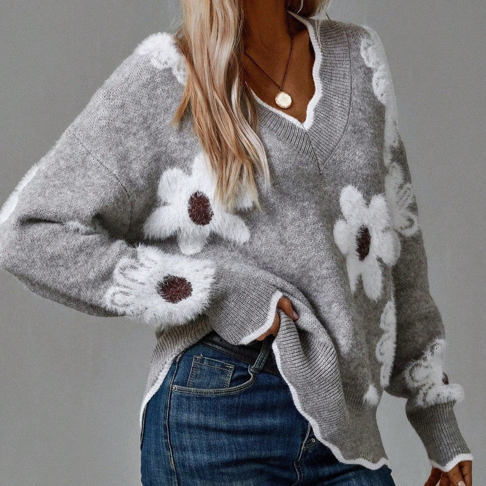 PAULA | ELEGANT FLORAL SWEATER WITH V-NECK