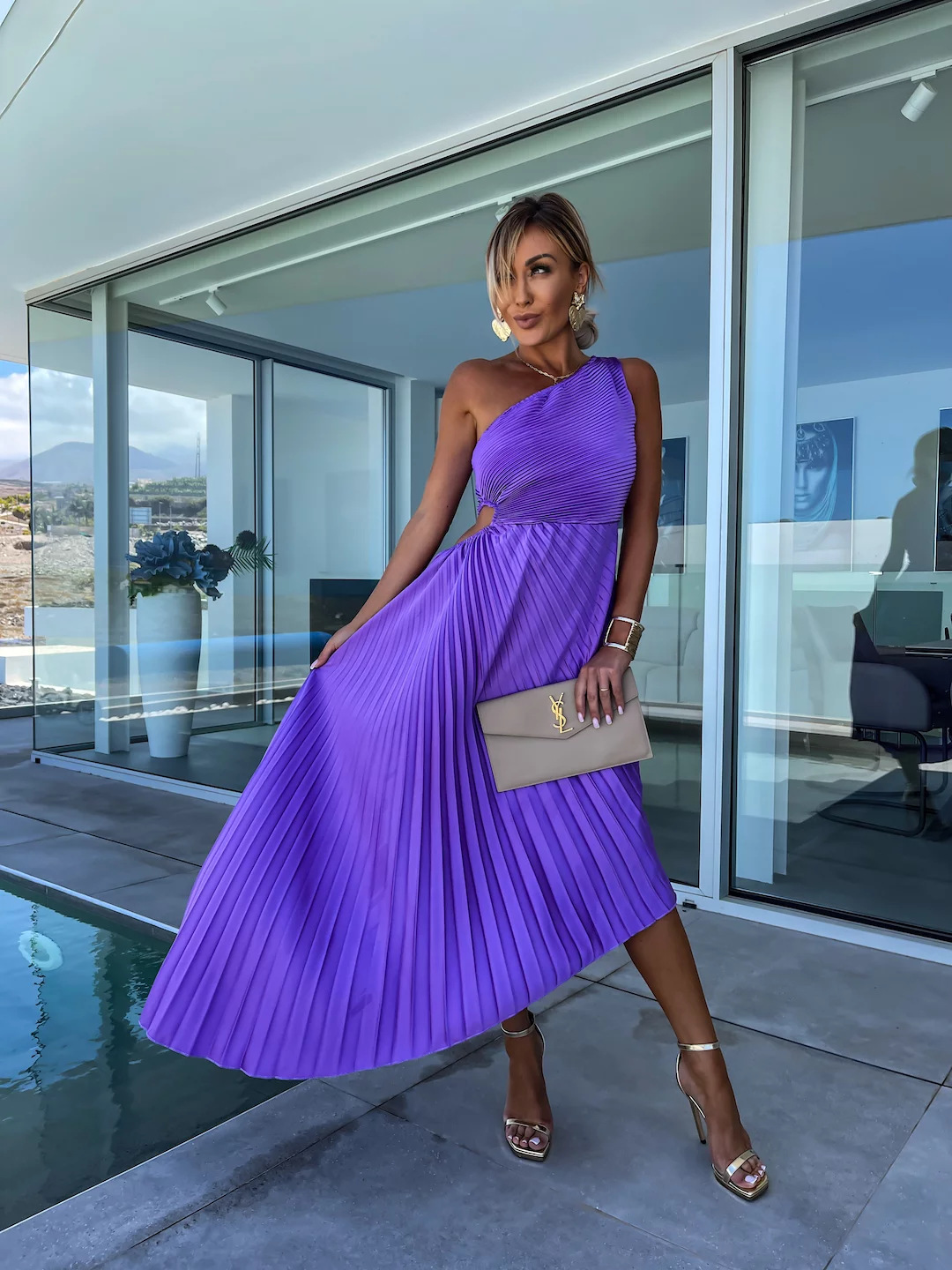 ELLA | One-Shoulder Pleated Midi Dress