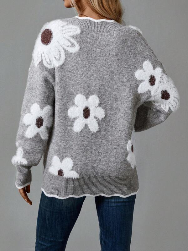 PAULA | ELEGANT FLORAL SWEATER WITH V-NECK