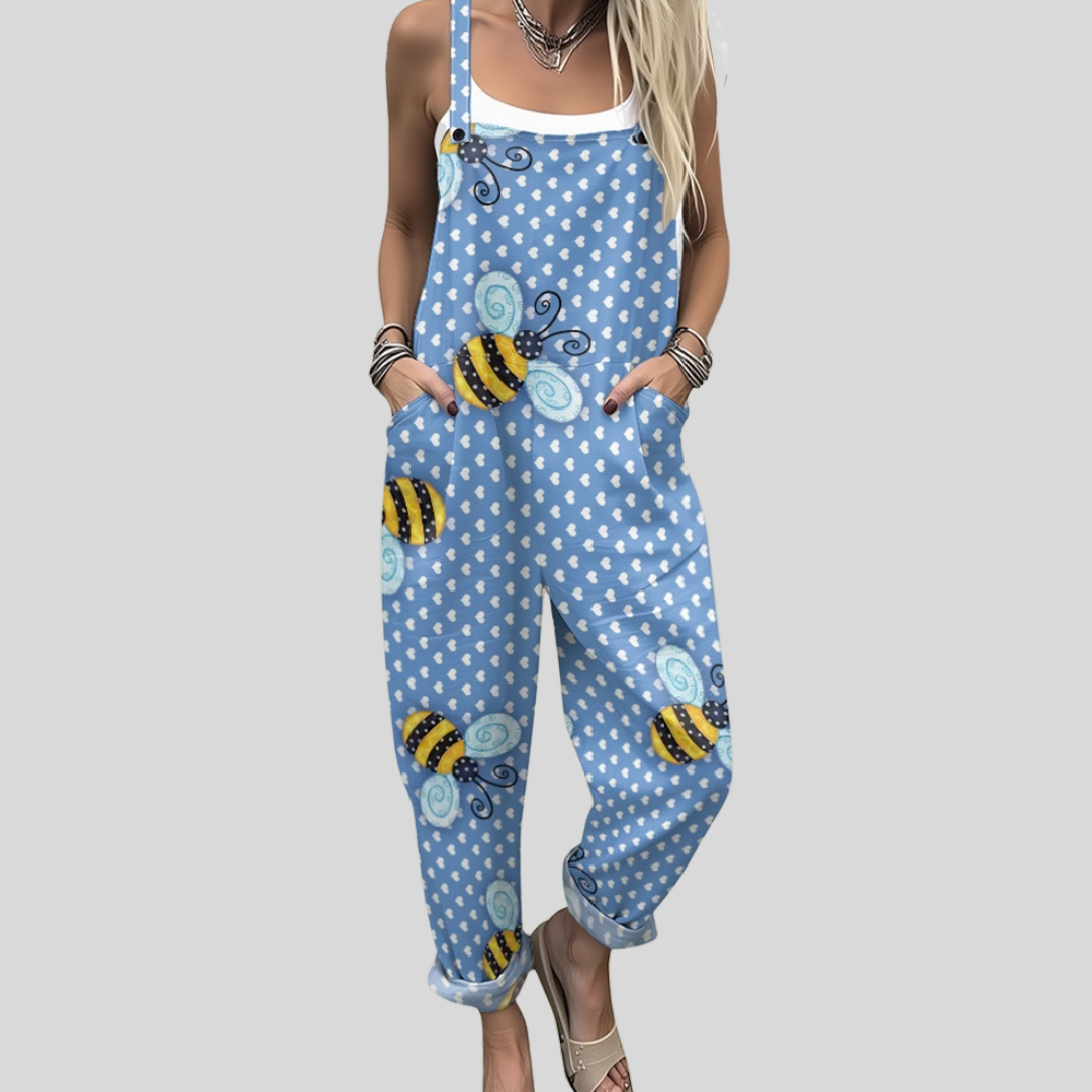 Dungarees with Bees Light Blue