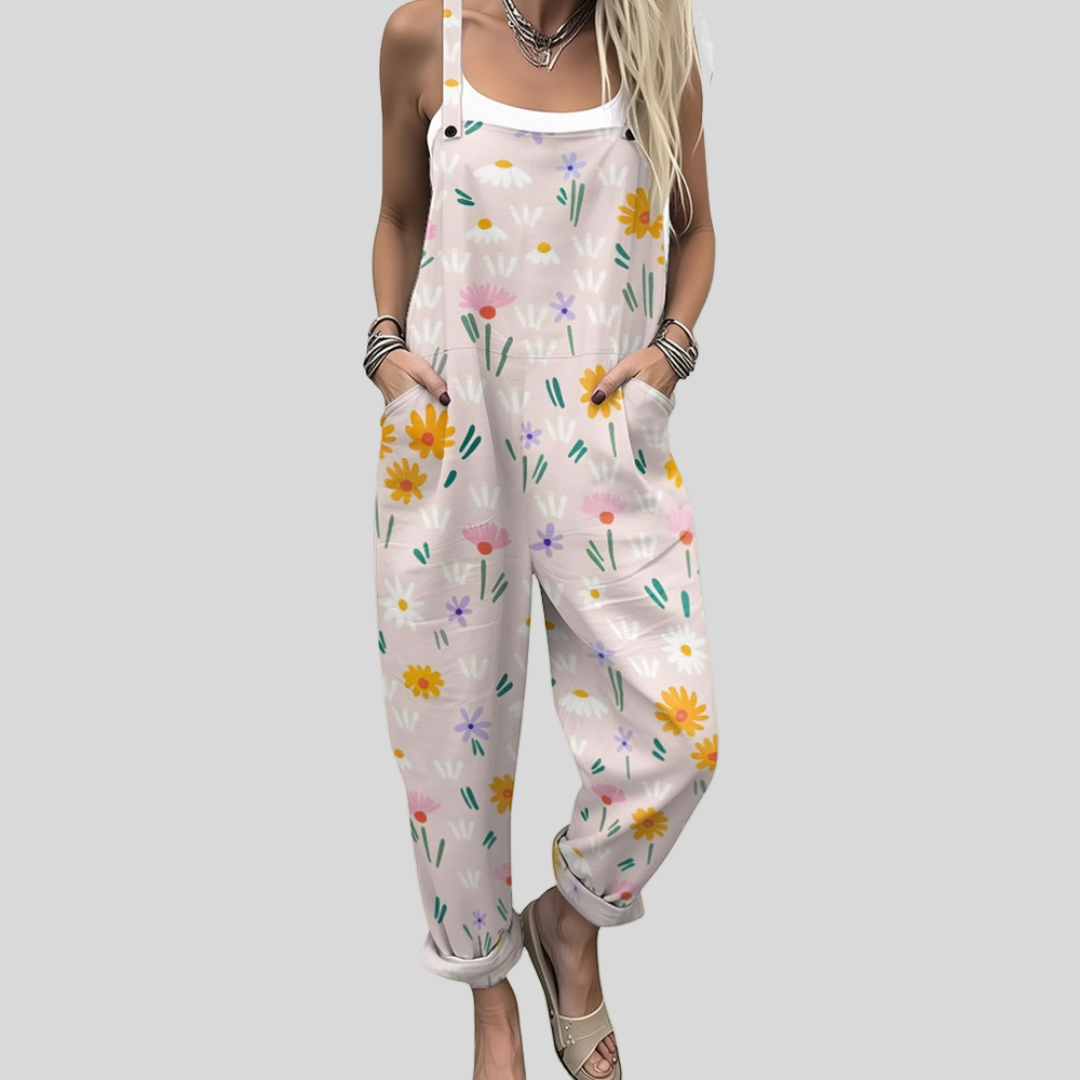 Floral Dungarees Soft Pink