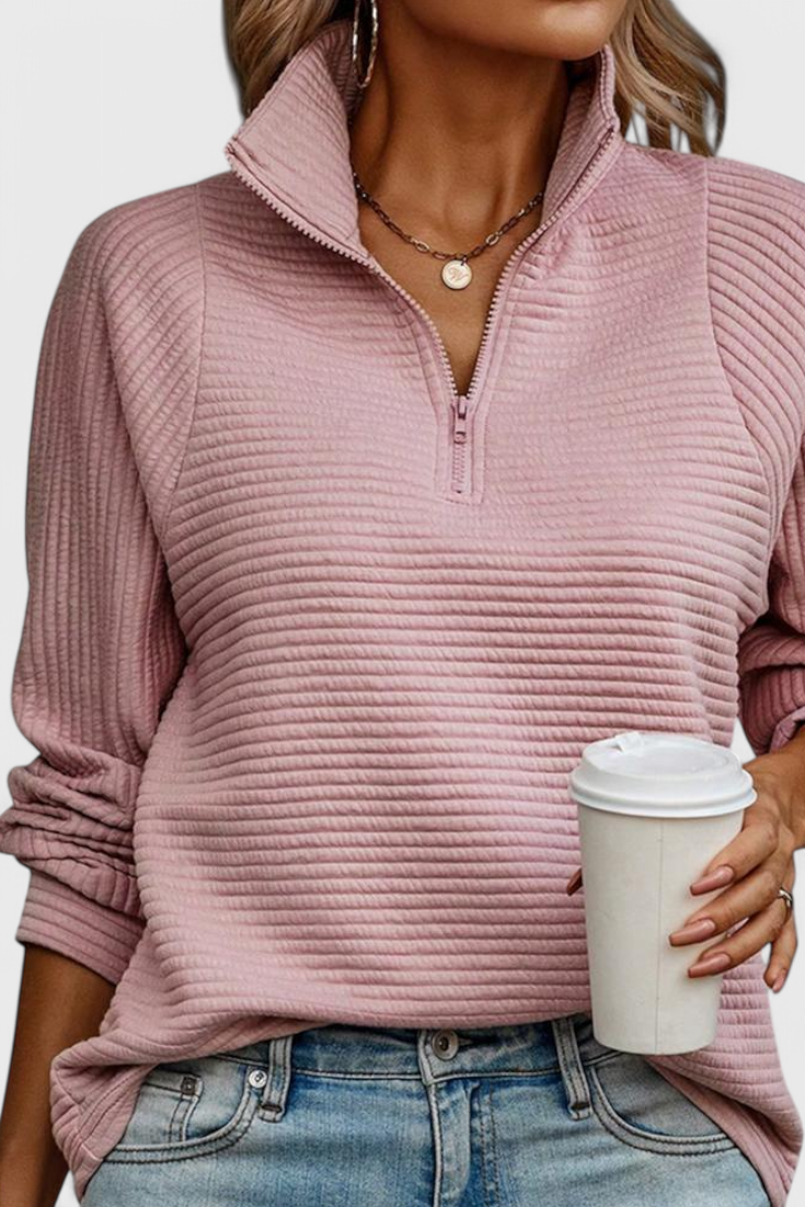 Helene V-Neck Jumper with Zip and Long Sleeves