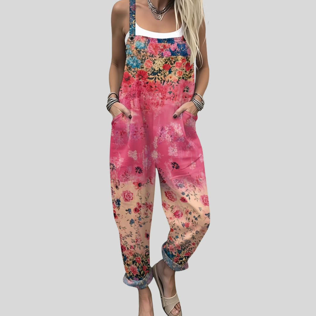 Floral Dungarees Coral-Pink
