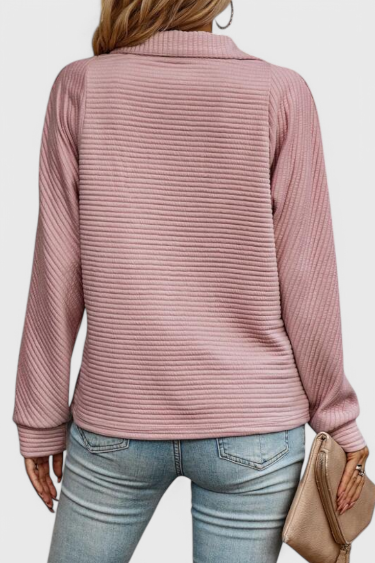 Helene V-Neck Jumper with Zip and Long Sleeves