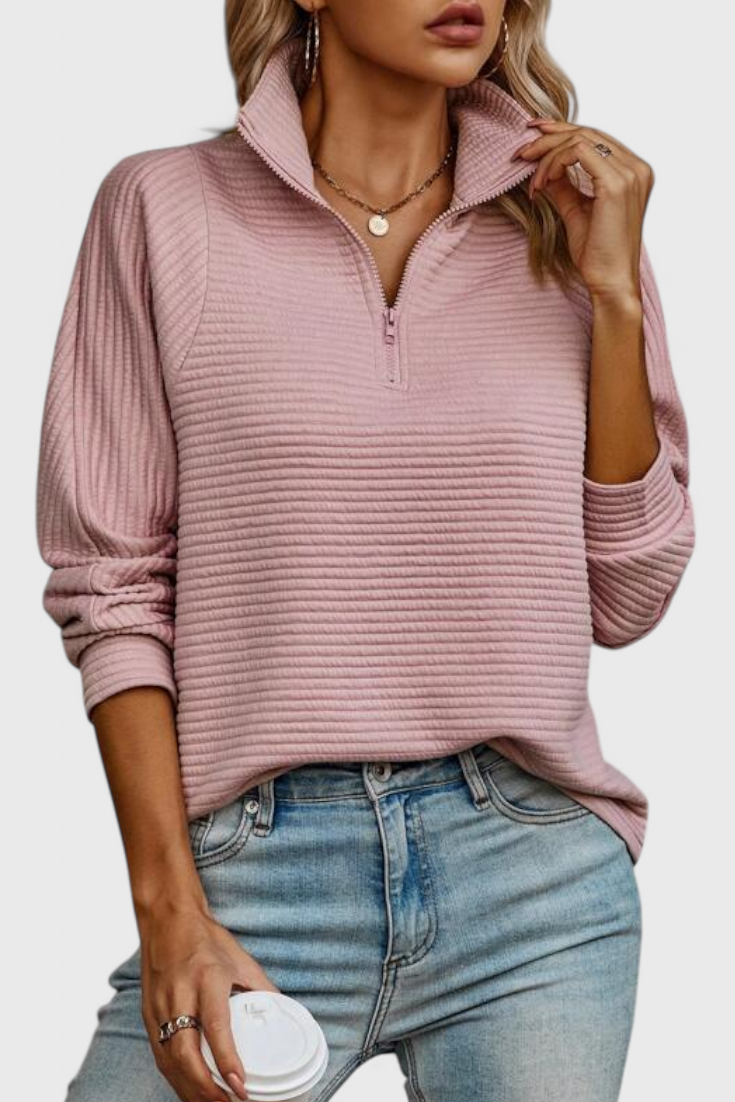 Helene V-Neck Jumper with Zip and Long Sleeves