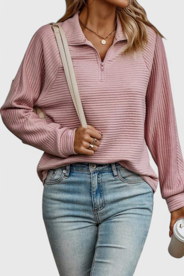 Helene V-Neck Jumper with Zip and Long Sleeves
