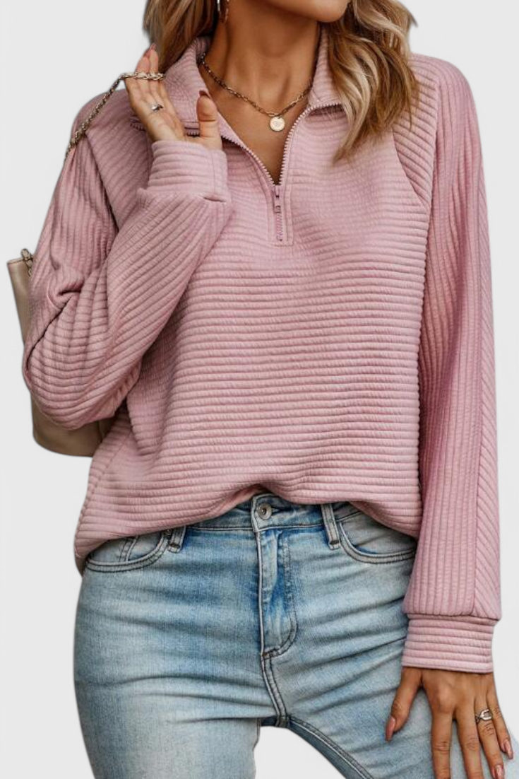 Helene V-Neck Jumper with Zip and Long Sleeves