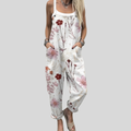 White Dungarees with Red Flowers