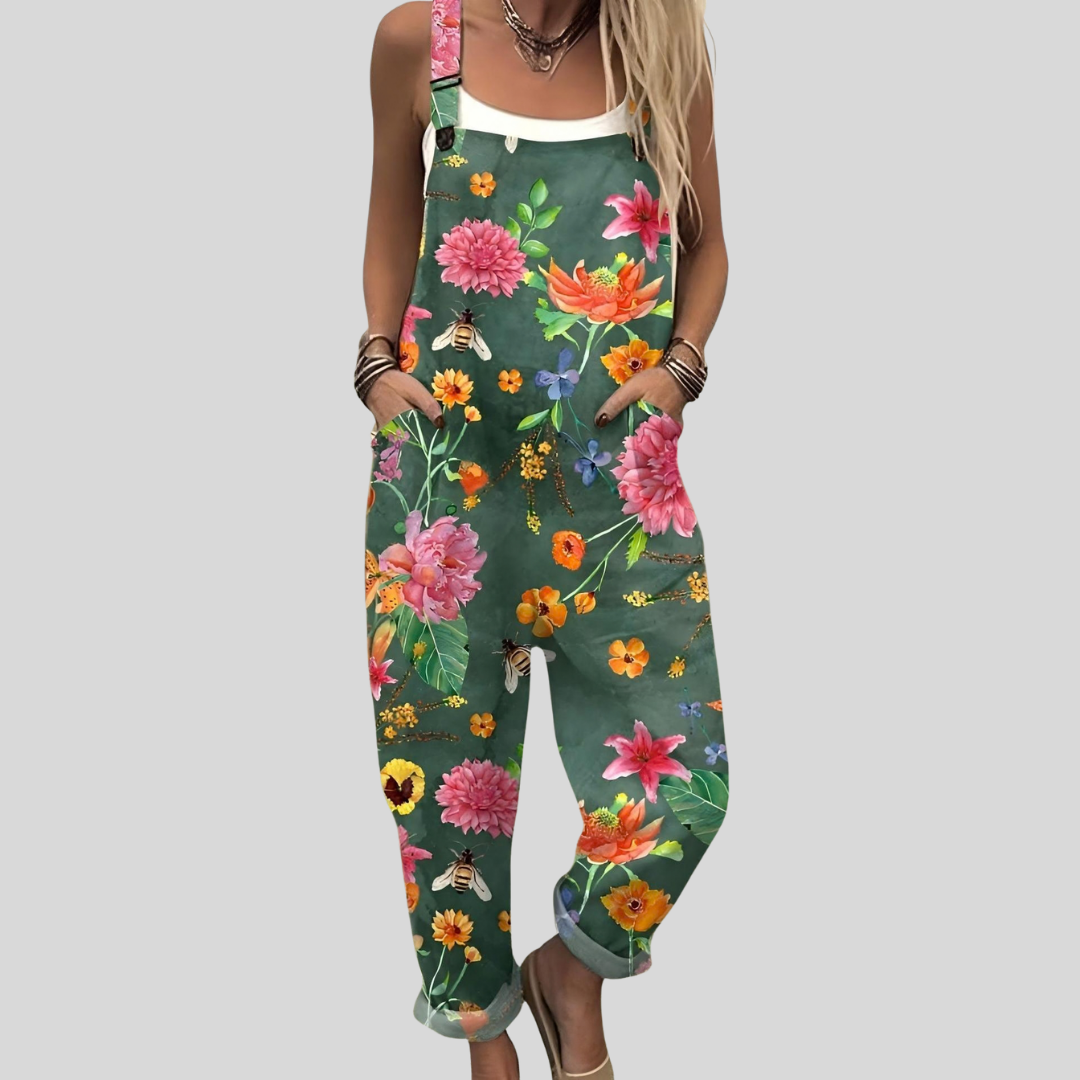 Floral Dungarees Petrol Green