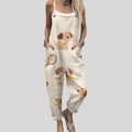 Dungarees with Dog Motif Cream