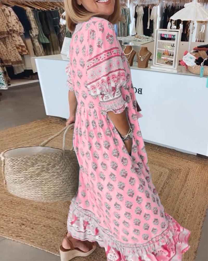 MANA | MIDI DRESS WITH FLORAL PATTERNS AND V-NECK