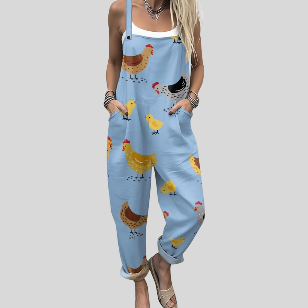 Dungarees with Chickens Light Blue