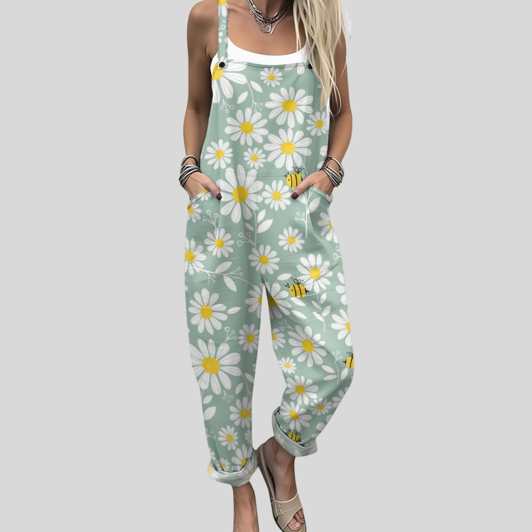 Sage Green Dungarees with Daisies