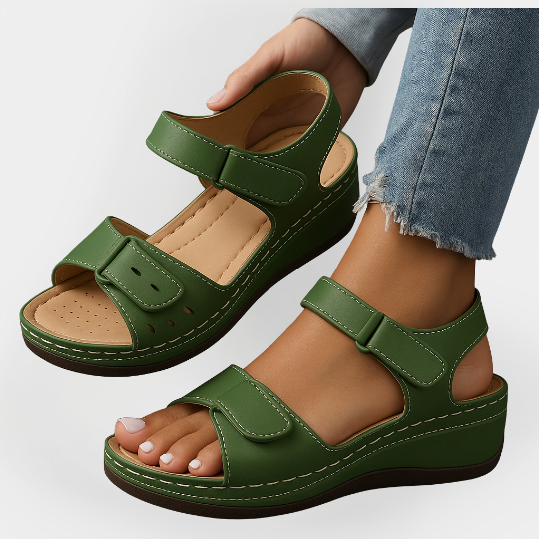 Orthopaedic Leather Sandals with Heel