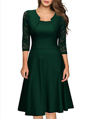 Ladies 3/4 Sleeve Lace A-Line Midi Dress