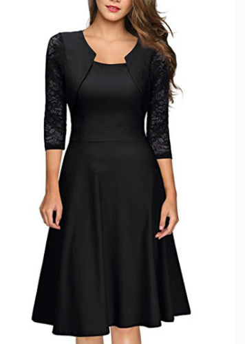 Ladies 3/4 Sleeve Lace A-Line Midi Dress