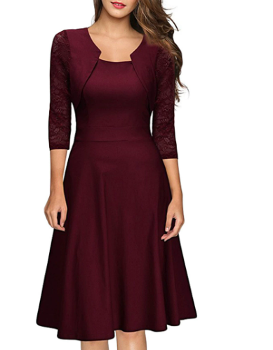 Ladies 3/4 Sleeve Lace A-Line Midi Dress
