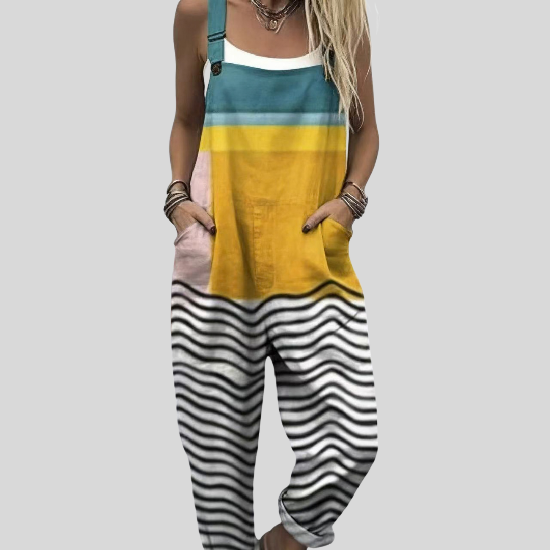 Colour-Block Dungarees Petrol-Yellow