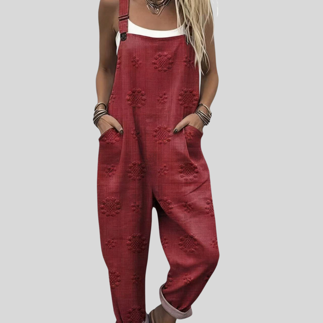 Wine Red Dungarees with Textured Pattern