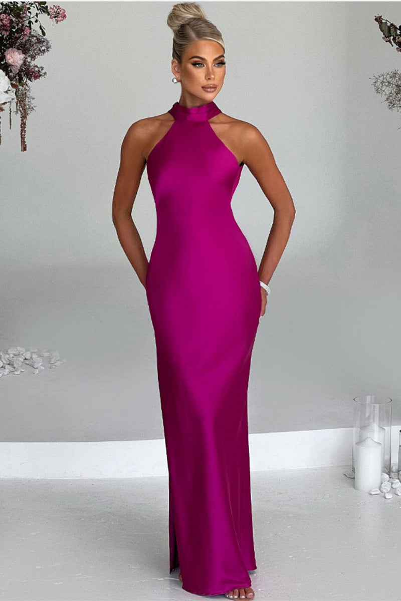 ZEYNEP | Elegant Satin Maxi Dress with Halter Neck