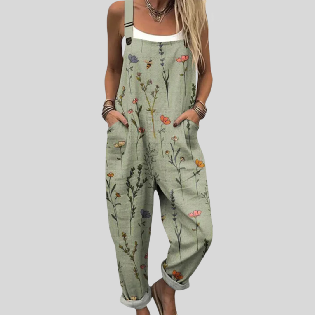 Sage Green Dungarees with Floral Mix