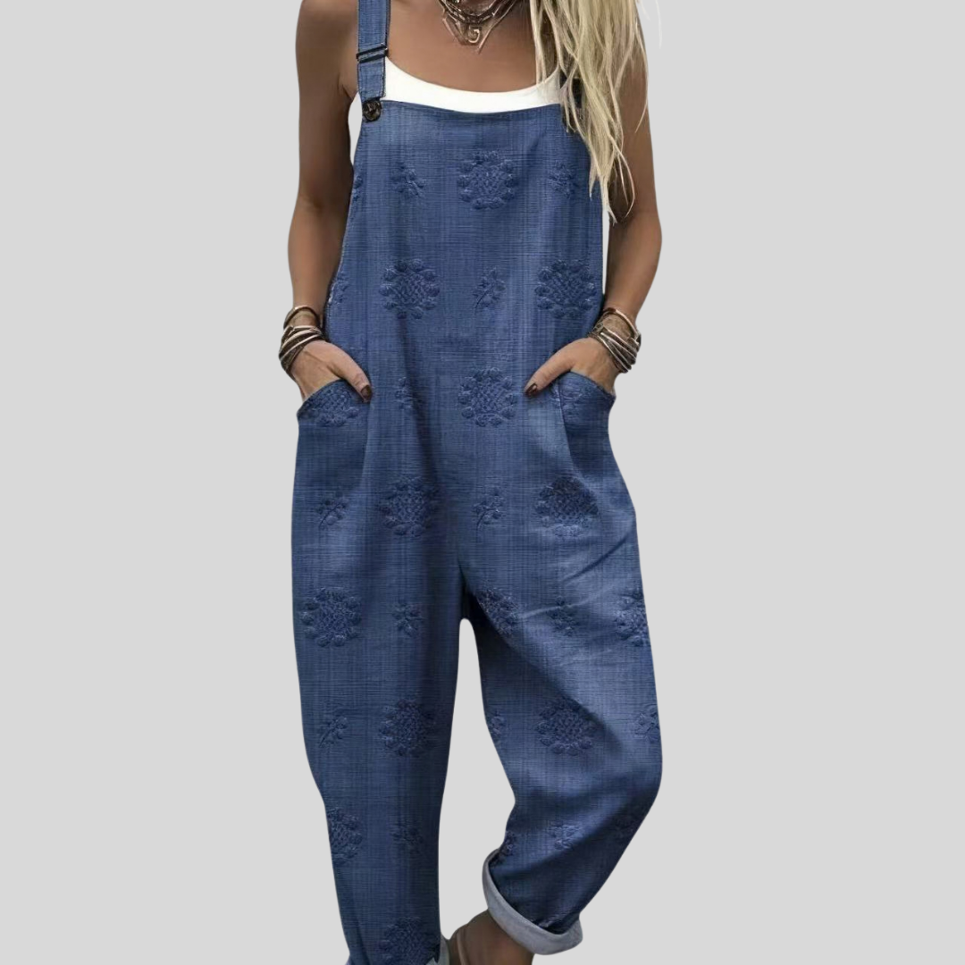 Dungarees in Denim Blue with Textured Dots