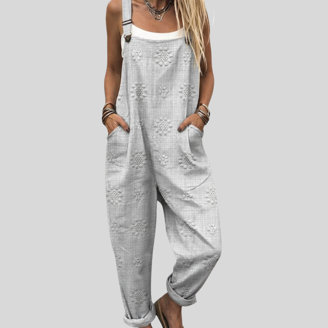 Grey Dungarees with Floral Pattern