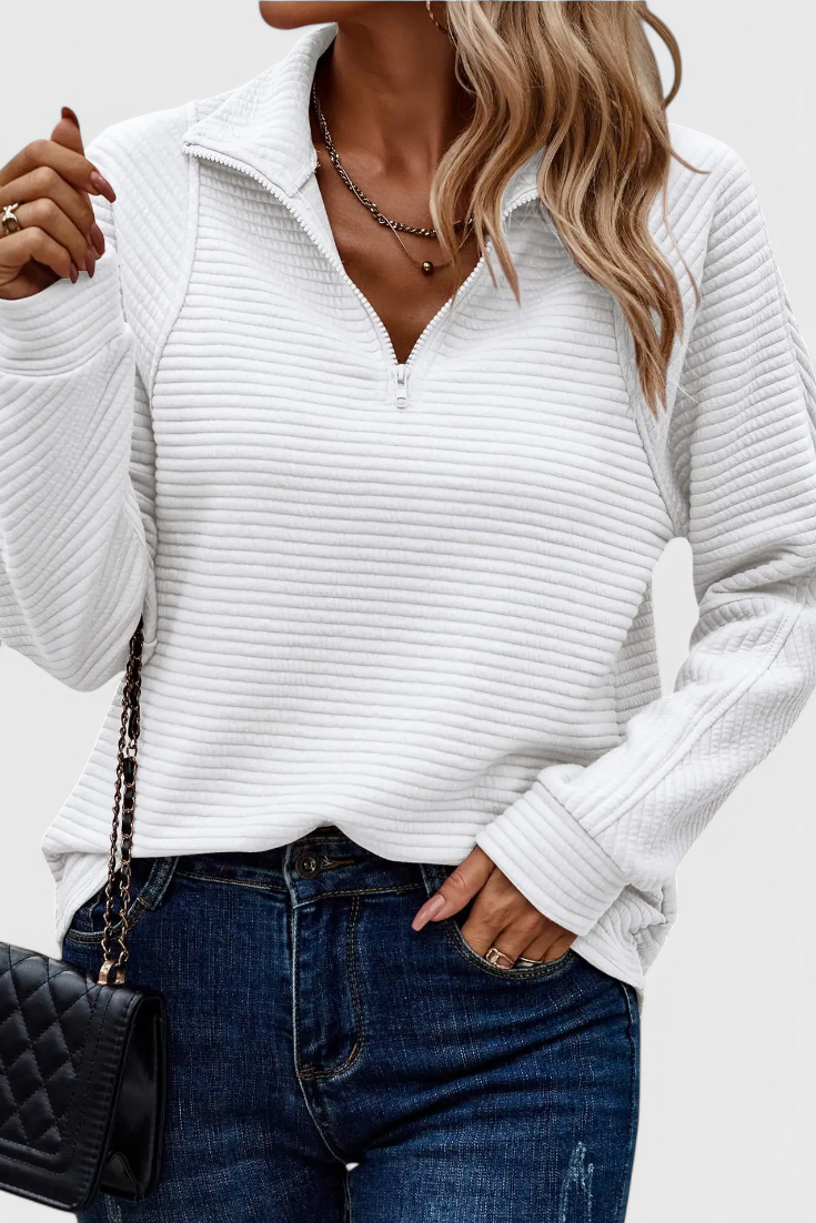 Helene V-Neck Jumper with Zip and Long Sleeves