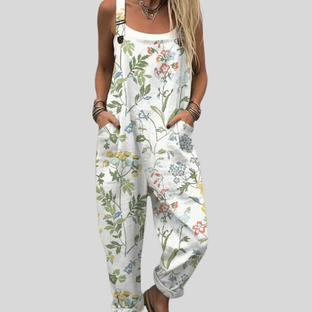 White Dungarees with Wildflowers