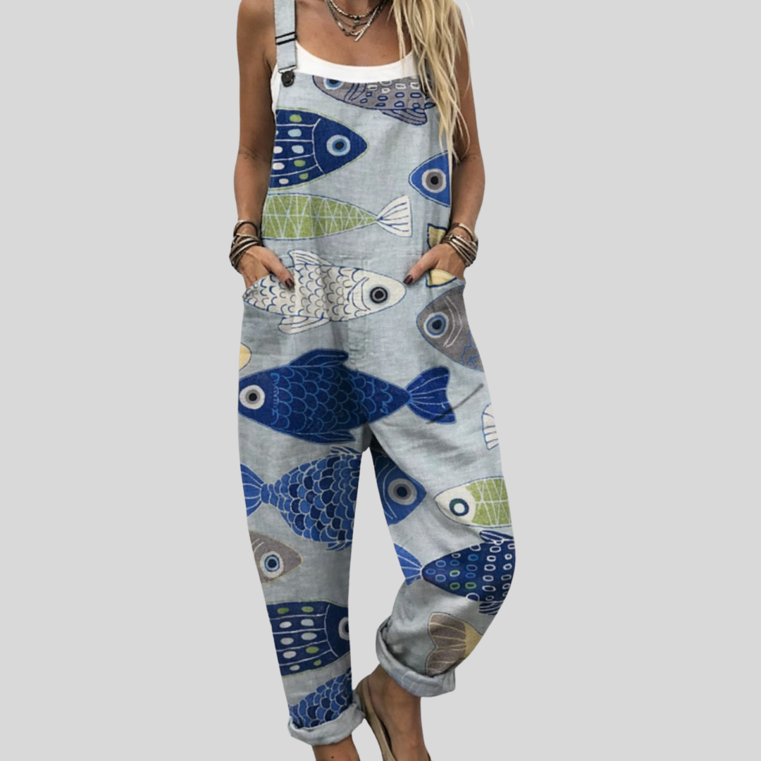 Dungarees with Fish Motif Blue