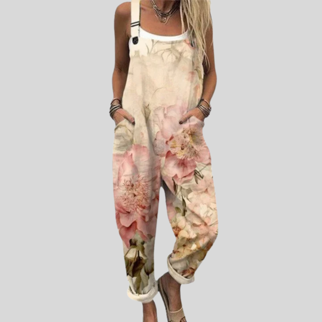 Dungarees with Watercolour Roses Cream