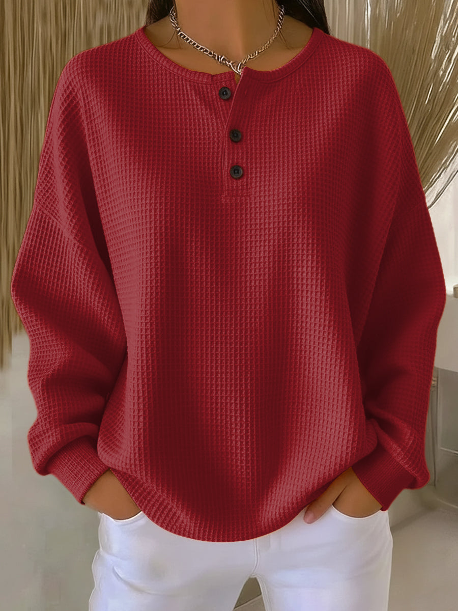 Nuria | Cosy Waffle Knit Henley Sweater