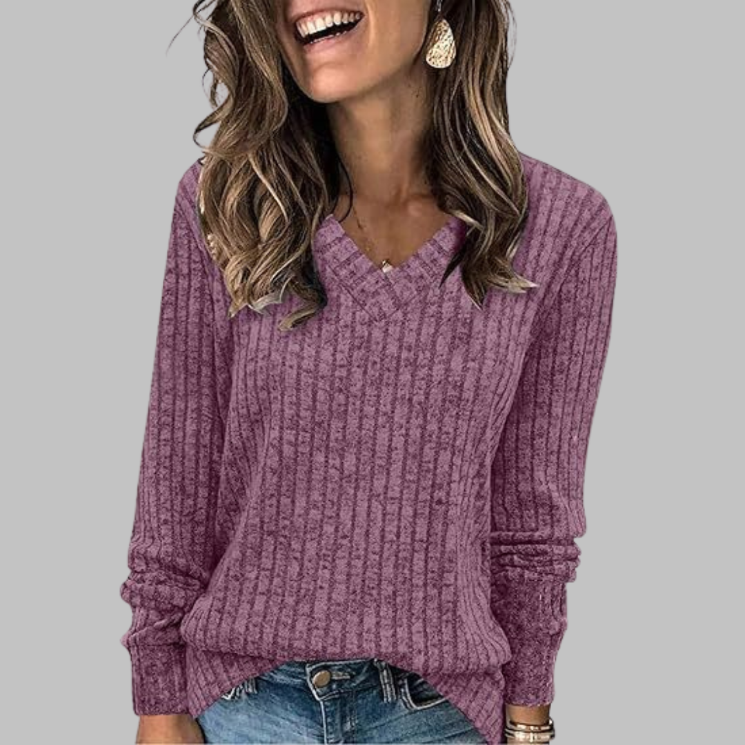 Deri | Comfy V Neck Long Sleeve Top