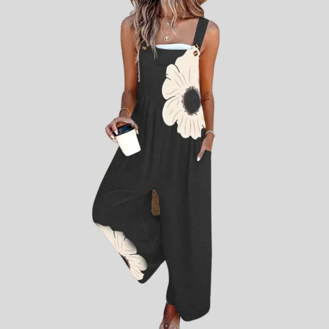 Black Dungarees with Large Flower