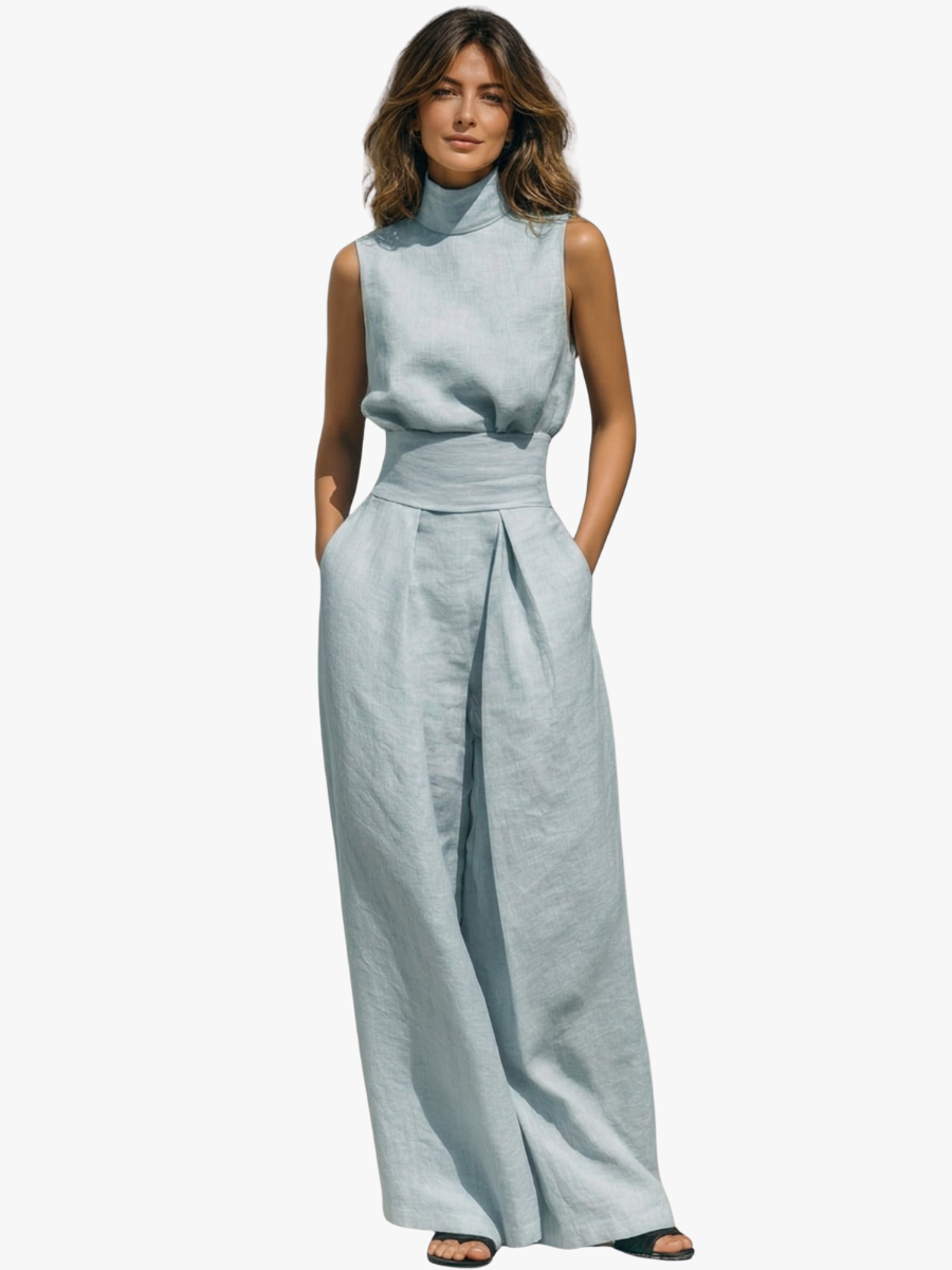 MINIMALIST TWO-PIECE COTTON AND LINEN SET FOR WOMEN