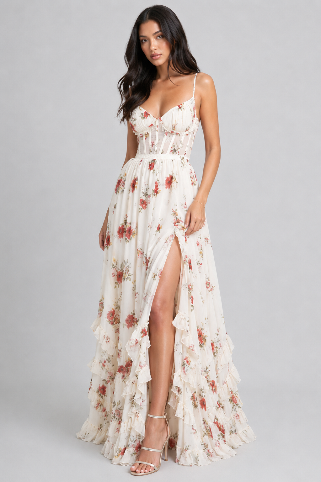 VALESKA | Chic Maxi Dress in Vintage Floral Style
