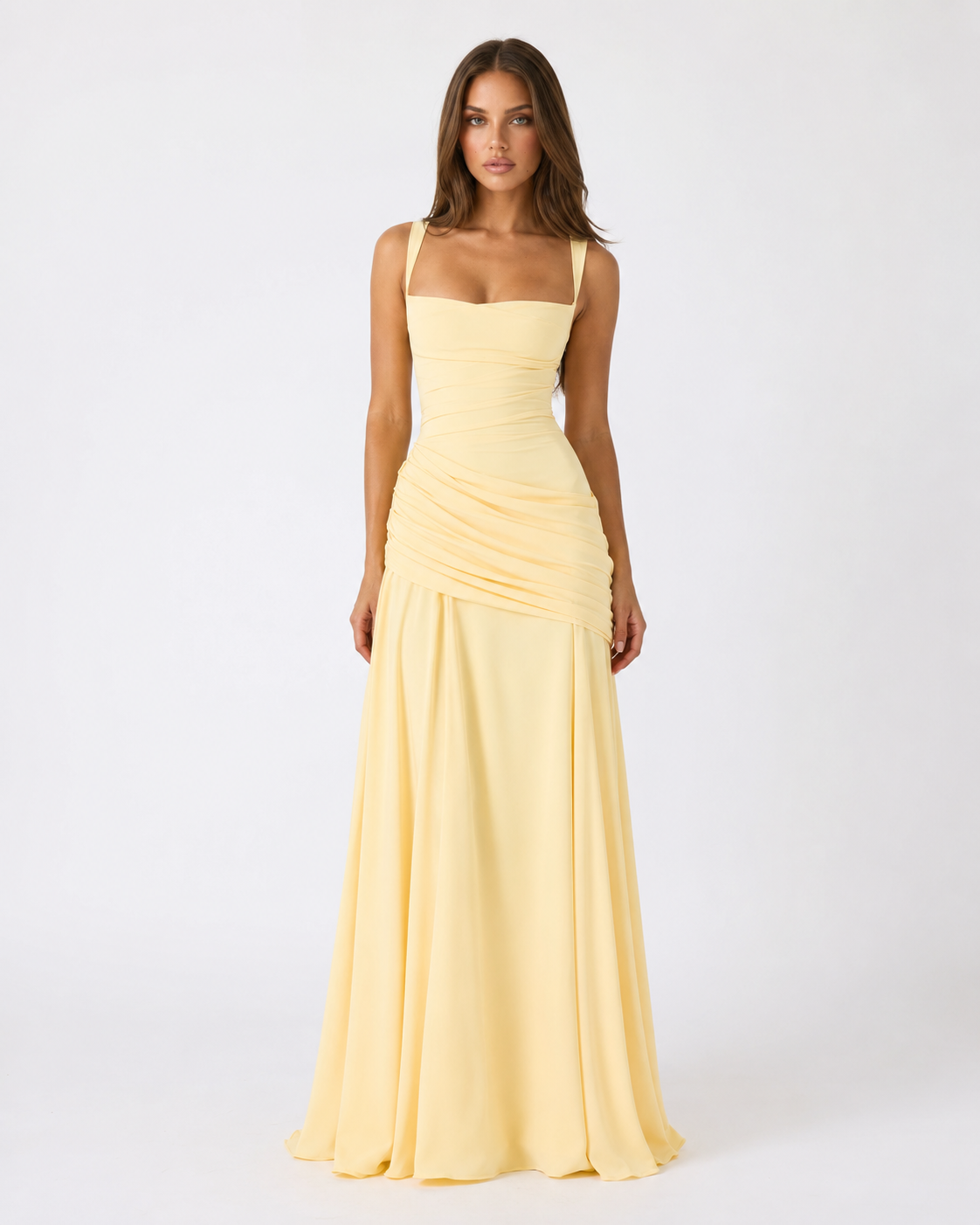 ENIE | Maxi Dress with Ruched Square Neckline