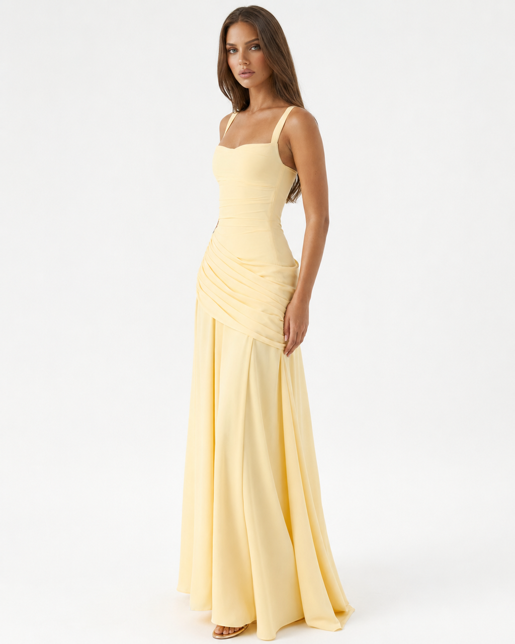 ENIE | Maxi Dress with Ruched Square Neckline