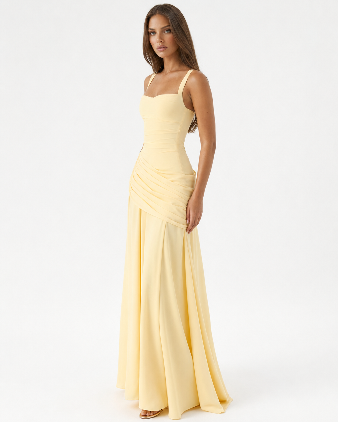 ENIE | Maxi Dress with Ruched Square Neckline