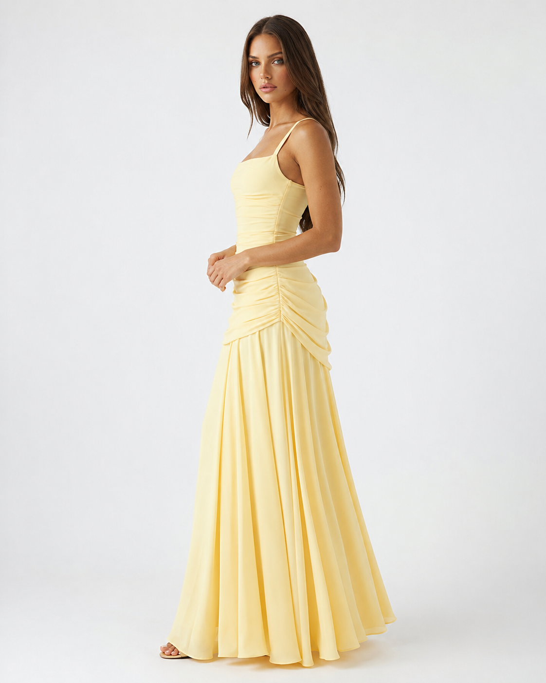 ENIE | Maxi Dress with Ruched Square Neckline