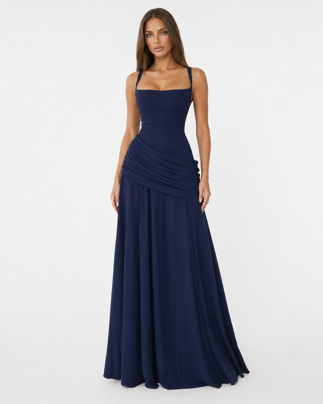 ENIE | Maxi Dress with Ruched Square Neckline