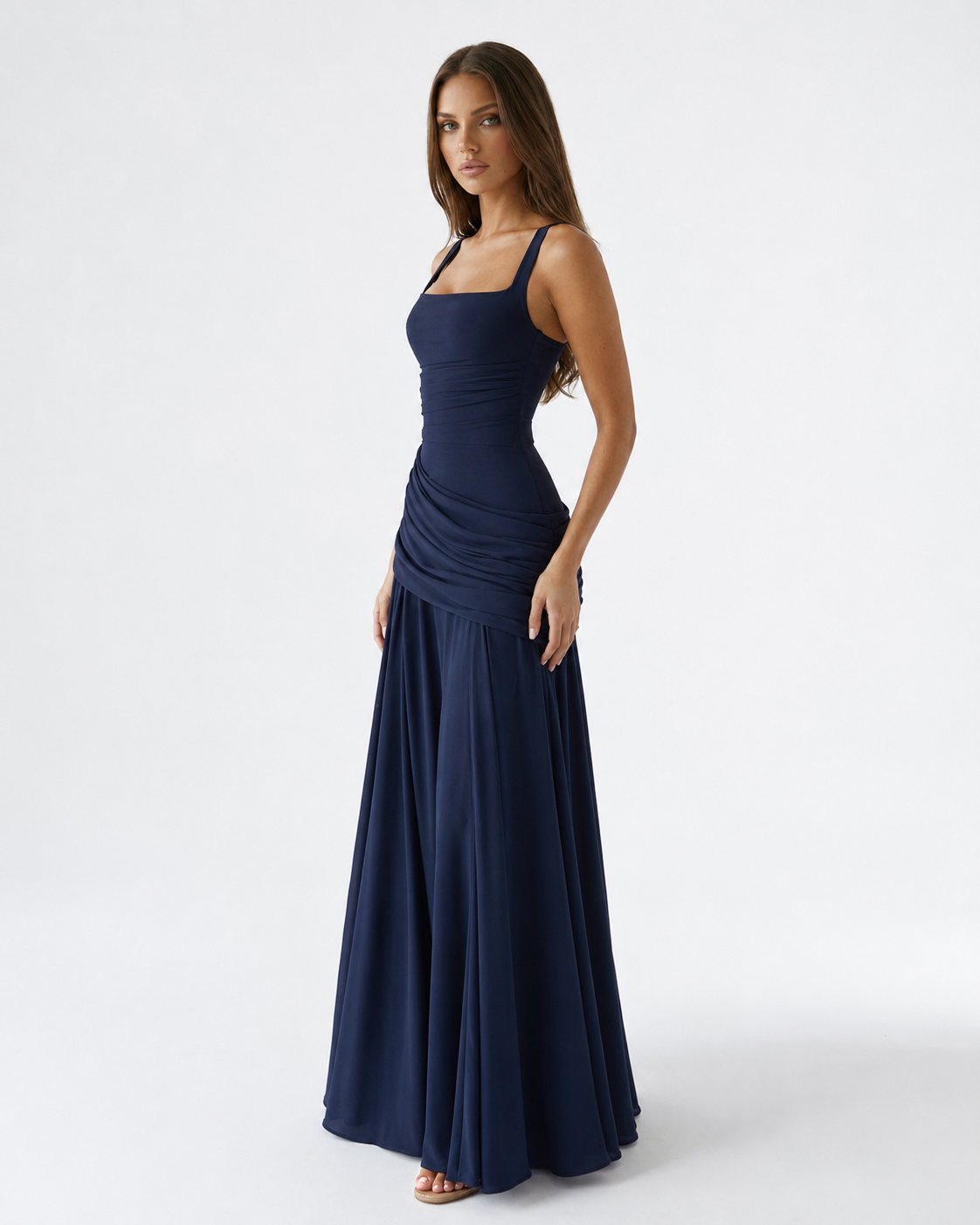 ENIE | Maxi Dress with Ruched Square Neckline