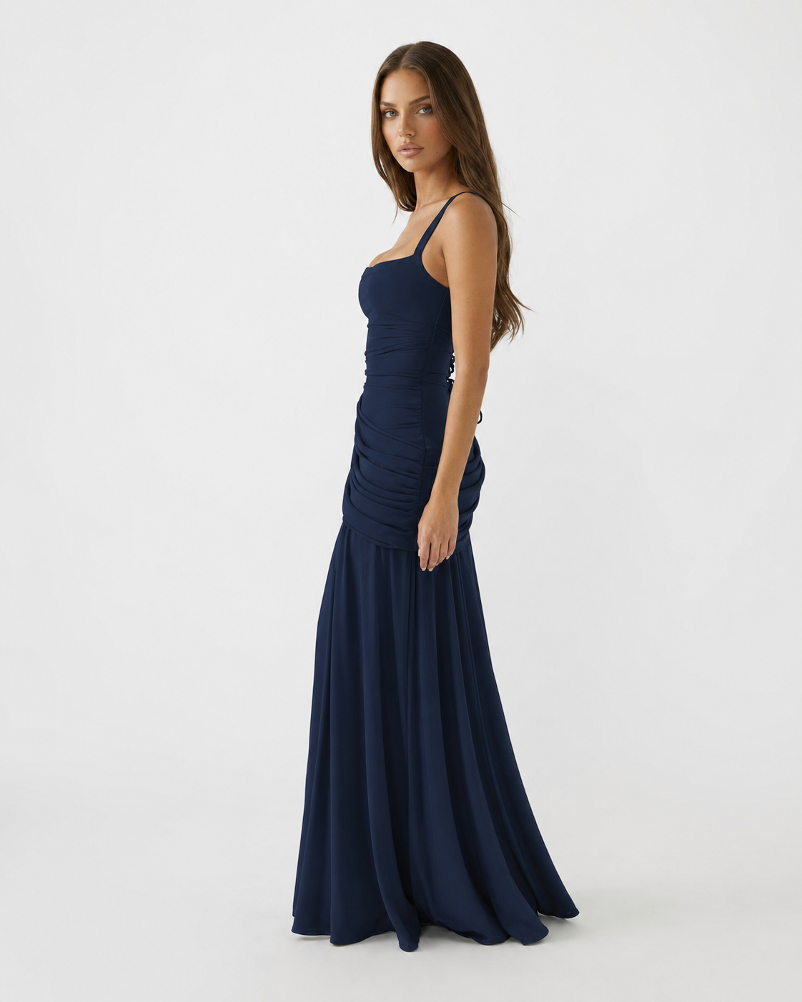 ENIE | Maxi Dress with Ruched Square Neckline