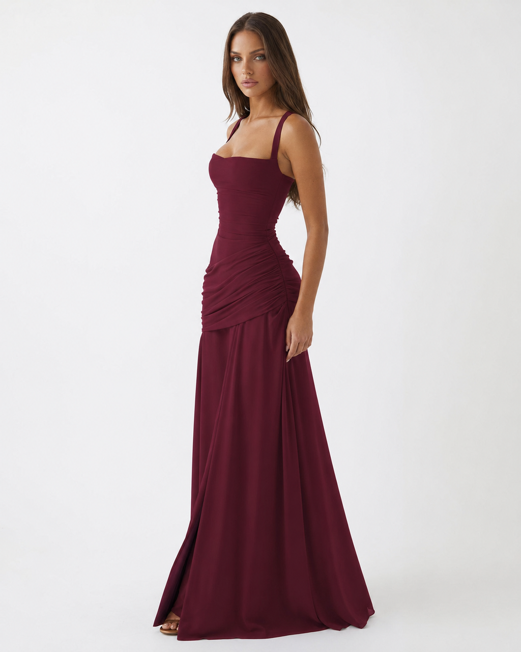 ENIE | Maxi Dress with Ruched Square Neckline
