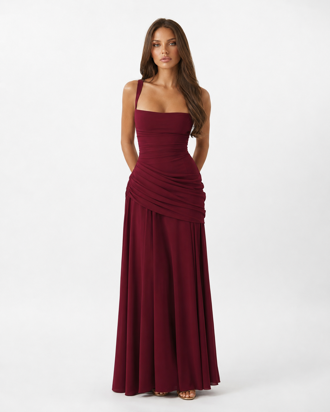 ENIE | Maxi Dress with Ruched Square Neckline