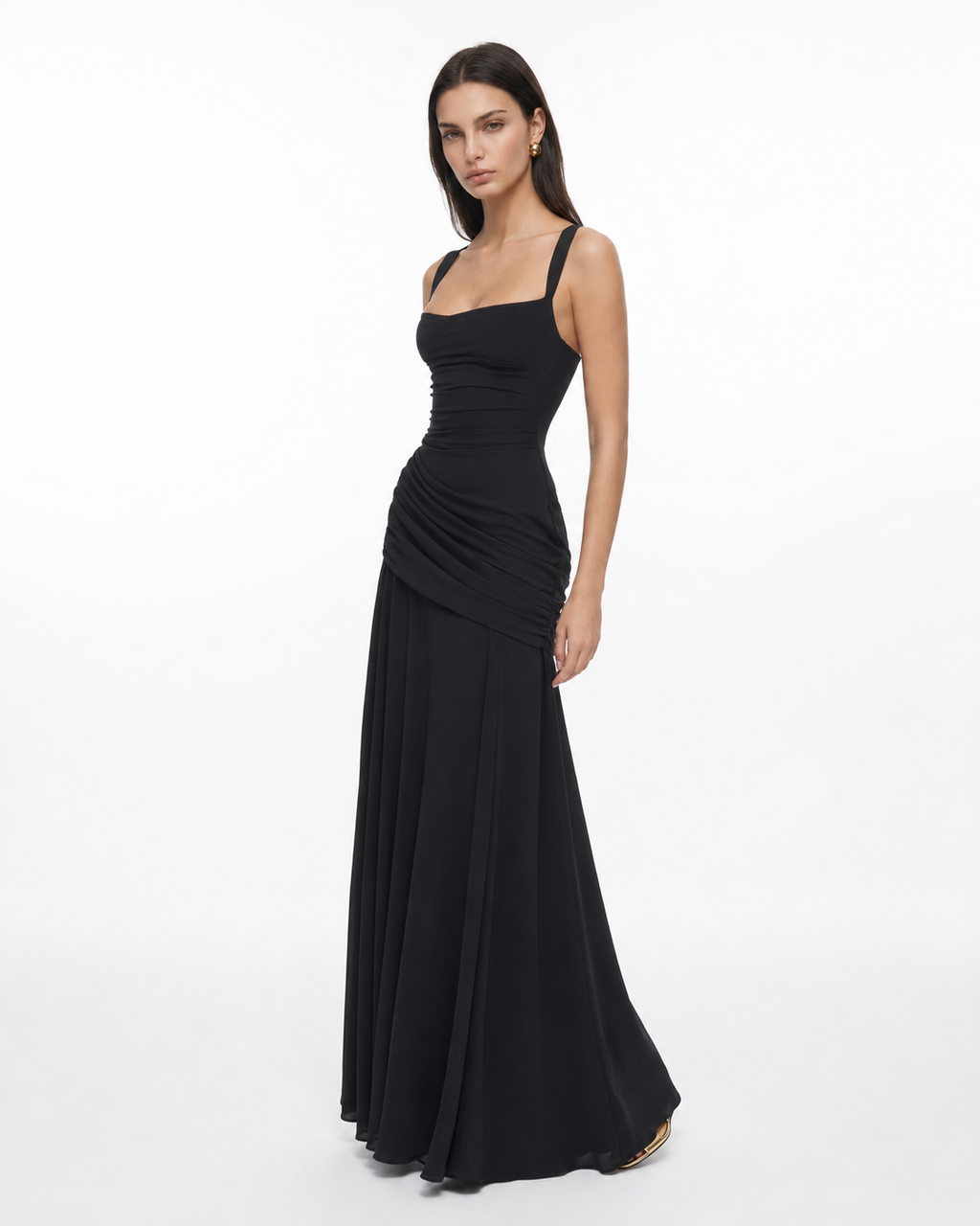 ENIE | Maxi Dress with Ruched Square Neckline