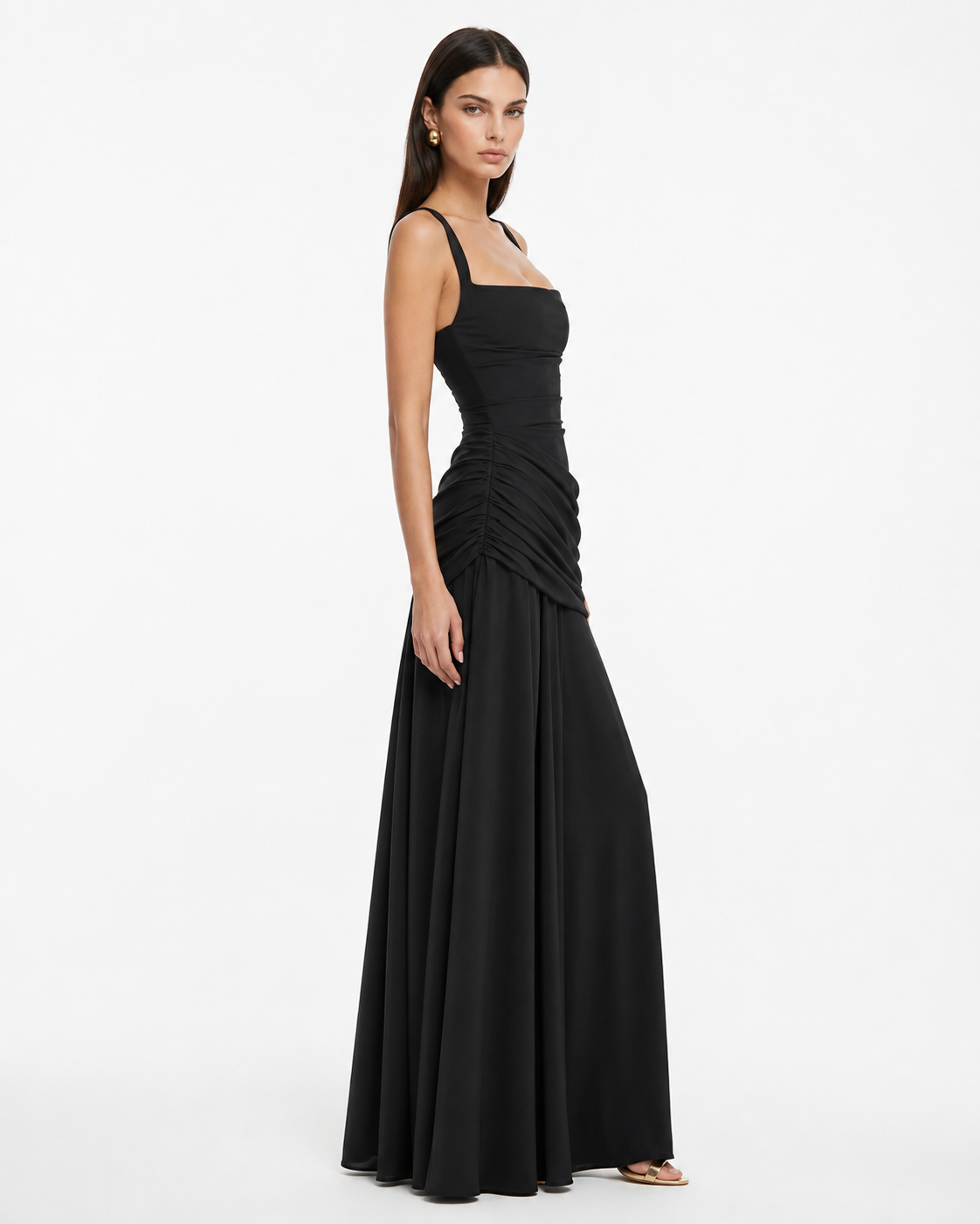ENIE | Maxi Dress with Ruched Square Neckline