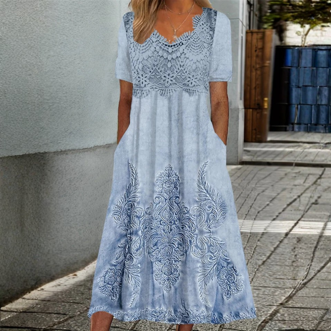 INDIGO | ELEGANT MIDI DRESS WITH FLORAL PATTERN