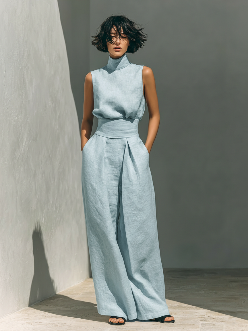 COTTON SET WITH WIDE TROUSERS FOR WOMEN