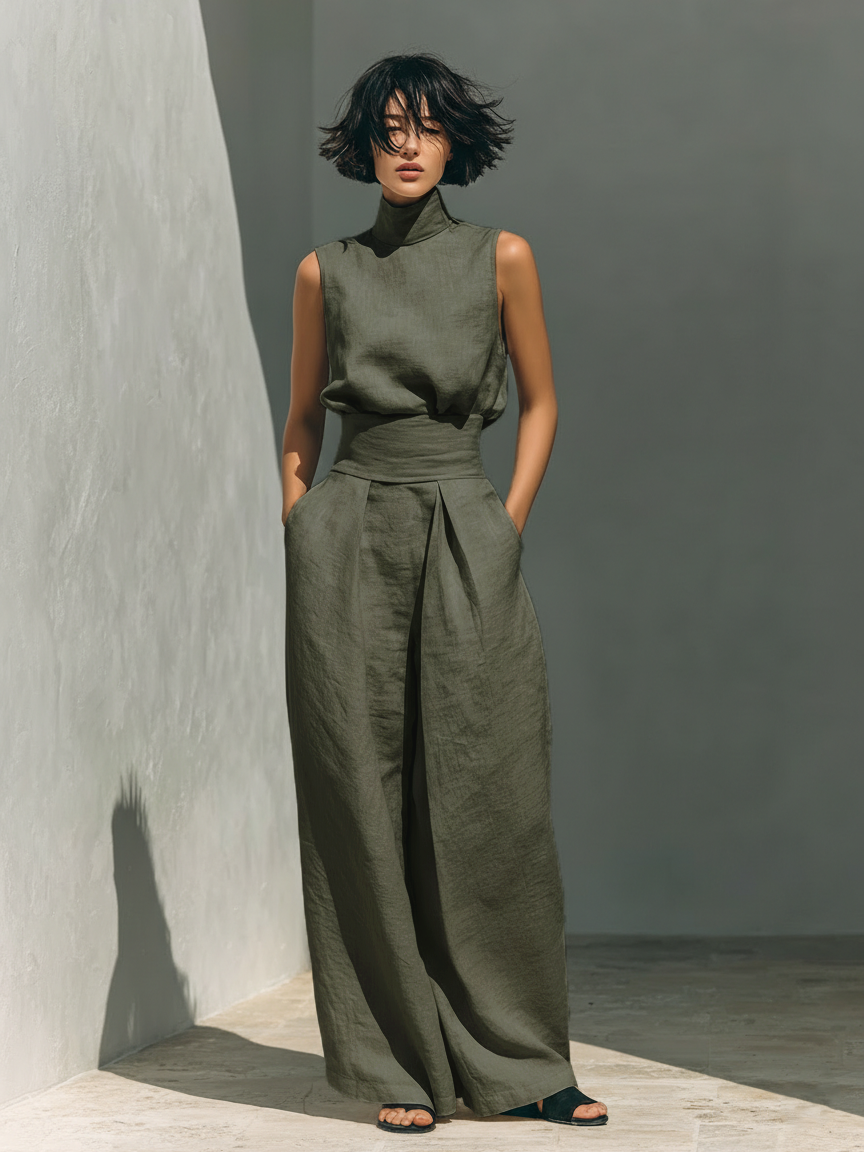 COTTON SET WITH WIDE TROUSERS FOR WOMEN